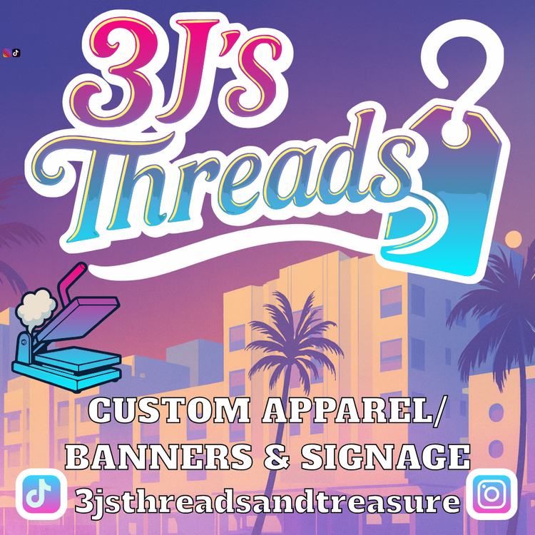 3J's Threads & Treasures bold colorful logo