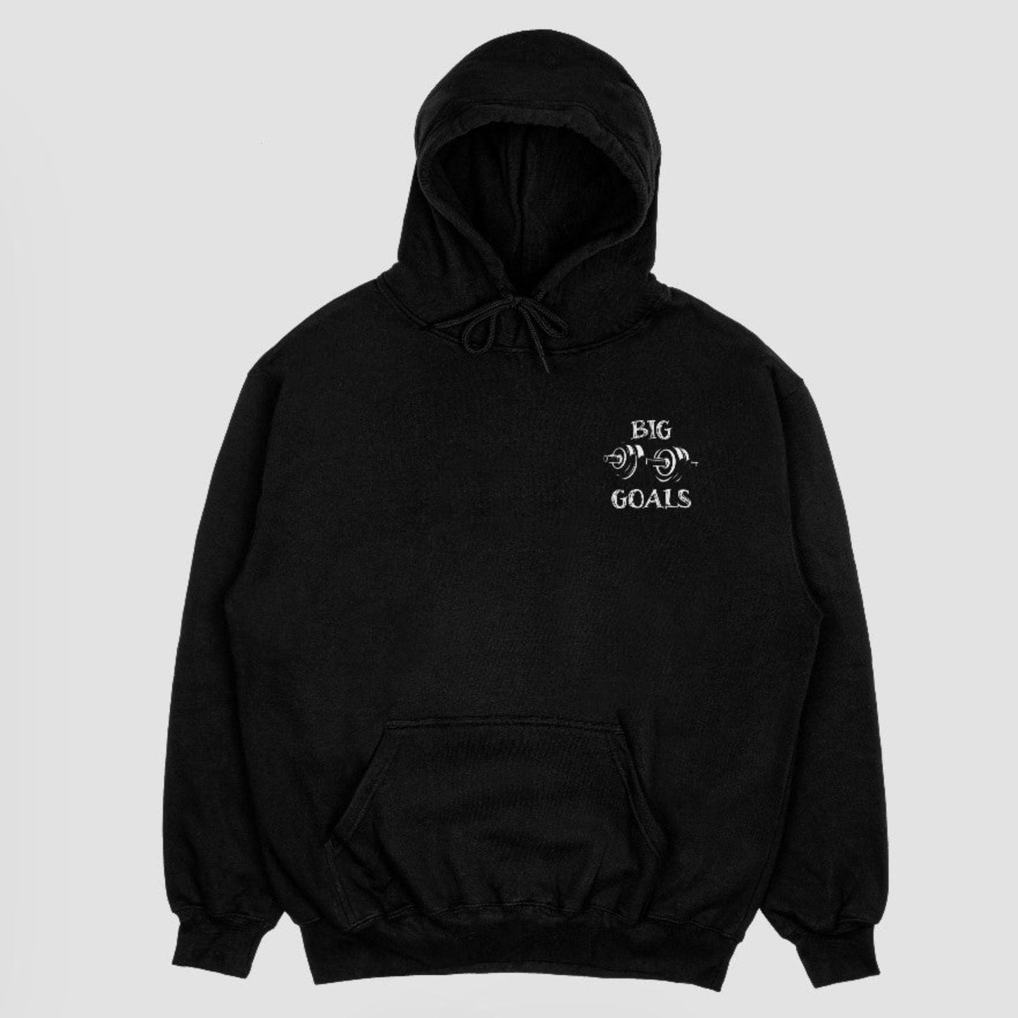 Front of black hoodie with subtle chest logo