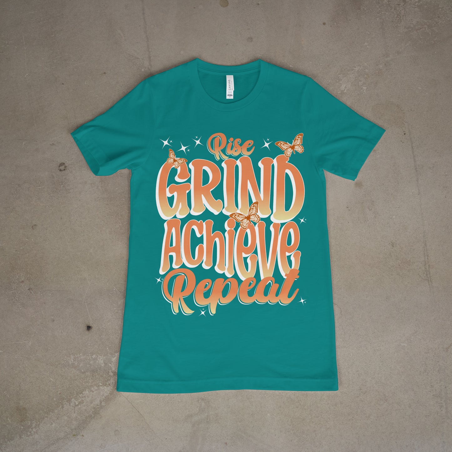 Unisex Motivational Typography Graphic T-shirts- 'Rise, Grind, Achieve, Repeat' Comfy Cotton Blend T-Shirt