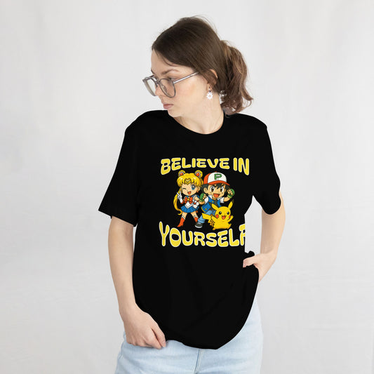 Believe in Yourself Tee – Motivational Anime Crossover Unisex Graphic T-Shirt
