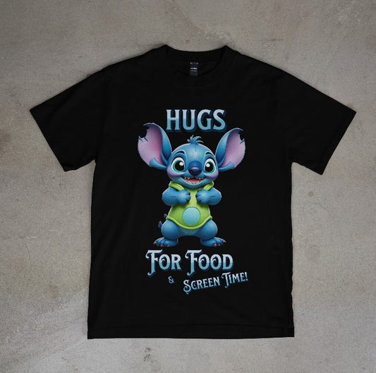 3J's Threads & Treasures-Comical Graphic Tee- Hugs for Food and Screen Time