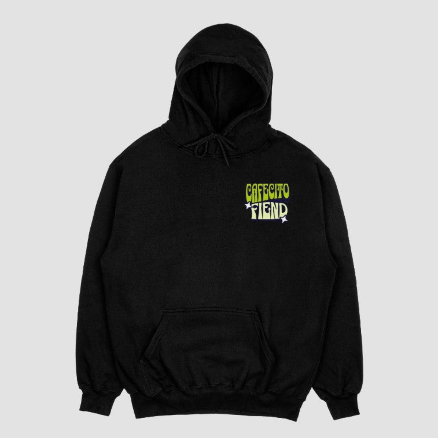Front of black hoodie with subtle front chest design from Hispanic cultural collection