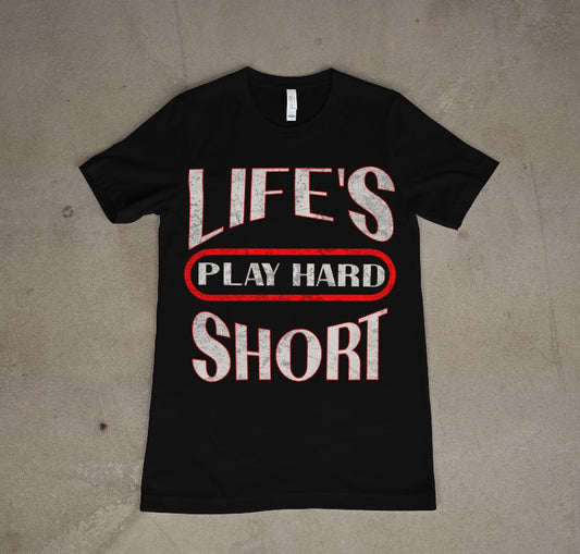 Custom Retro Gaming Graphic T-shirts- 'Life's Short Play Hard' Cotton Blend Unisex Tee