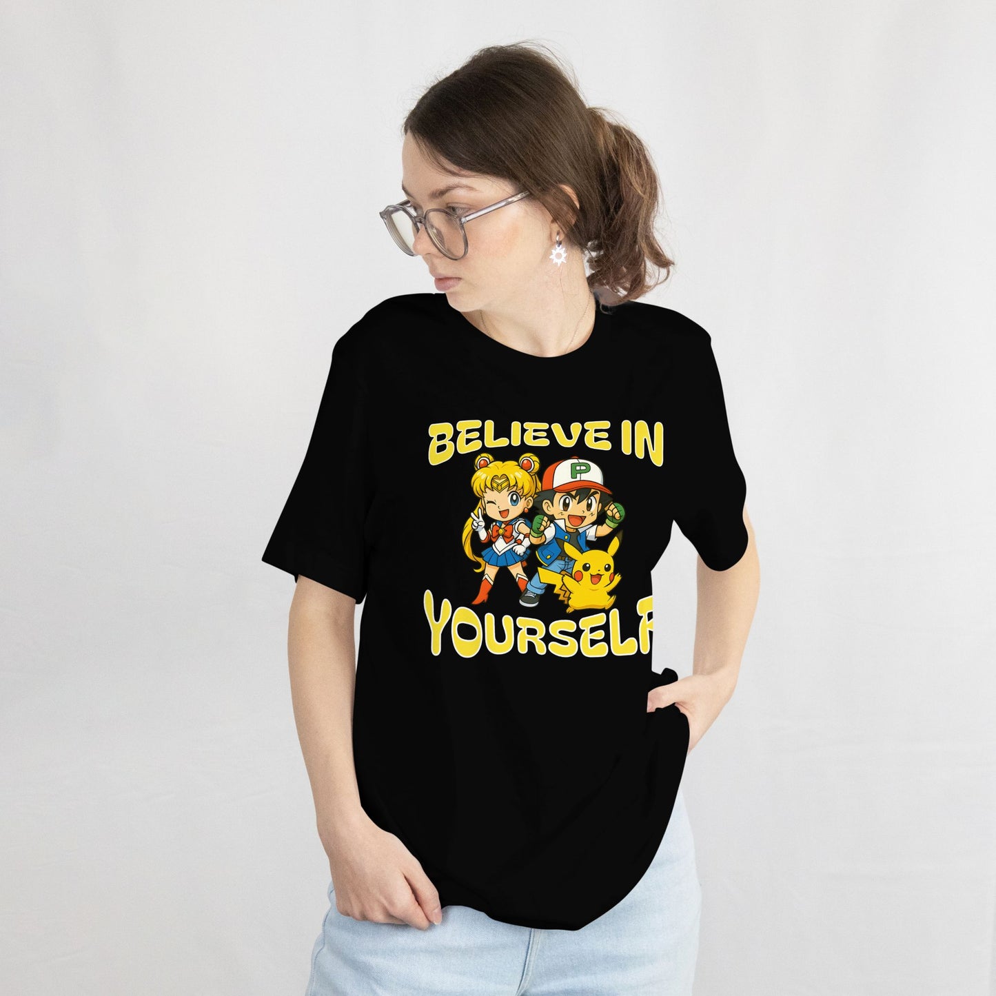 Believe in Yourself Tee – Motivational Anime Crossover Unisex Graphic T-Shirt
