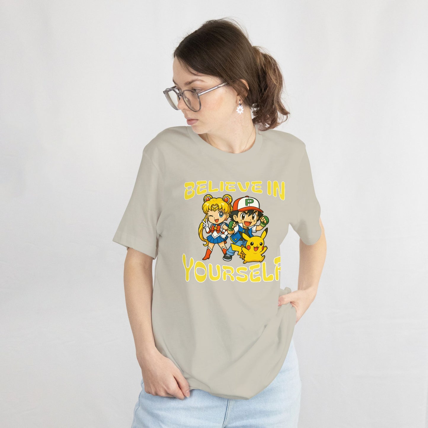Believe in Yourself Tee – Motivational Anime Crossover Unisex Graphic T-Shirt